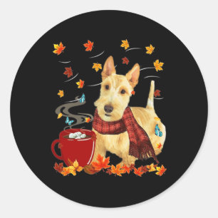 Sticker Rond Terrier écossais roux - Automne - Chocolat - Chaud