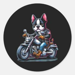 Sticker Rond Tervueren Boston Terrier Chien à moto