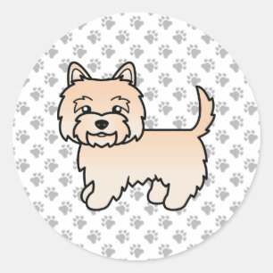 Sticker Rond Tervueren Cairn Terrier Chiot Mignon Dessin Animé
