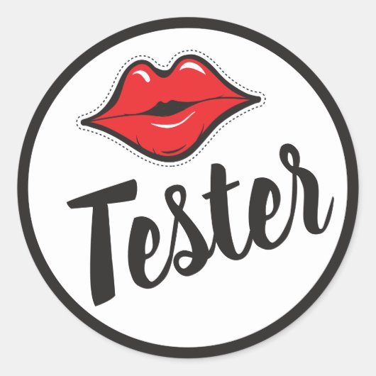 Sticker Rond TESTER Red Kiss Lipstick & distributeur de beauté (Devant)