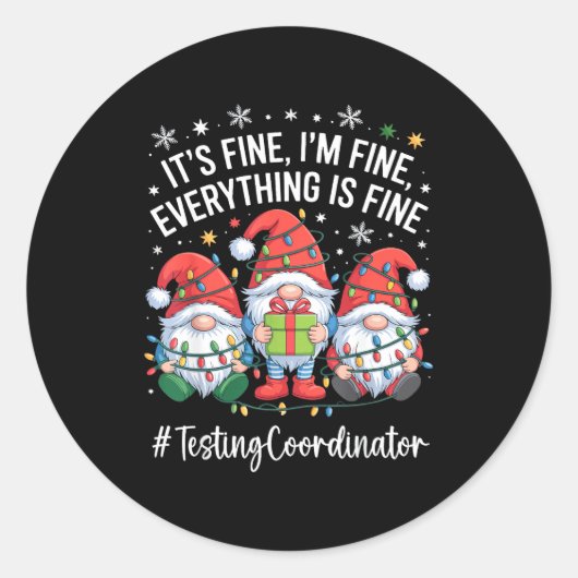 Sticker Rond Testing Coordinator Gnome Everything Is Fine Funny (Devant)
