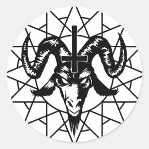 Sticker Rond Tête avec l'étoile de chaos (noir)