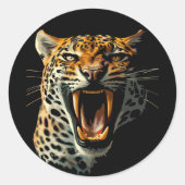 Sticker Rond Tête d'attaque du léopard (Devant)