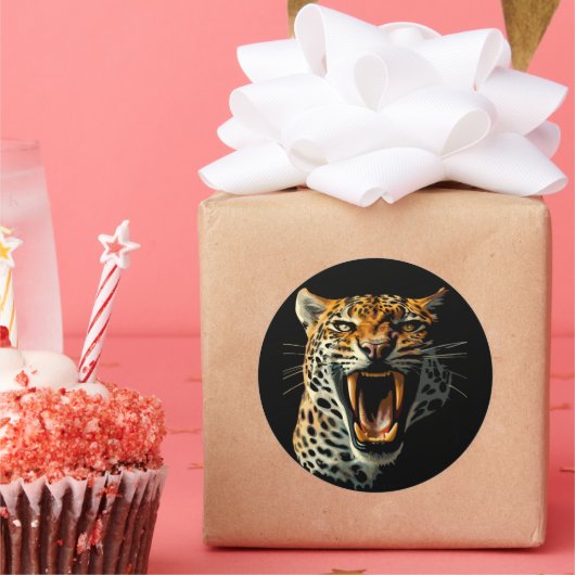 Sticker Rond Tête d'attaque du léopard (Fête)