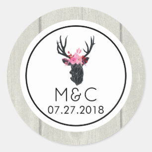 Sticker Rond Tête de cerf géométrique avec Mariage de couronne