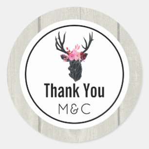 Sticker Rond Tête de cerf géométrique avec Merci de couronne fl