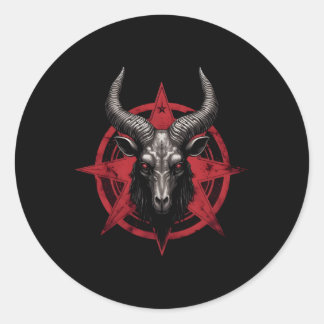 Sticker Rond Tête de chèvre Baphomet Pentagram Satanic Devil Oc