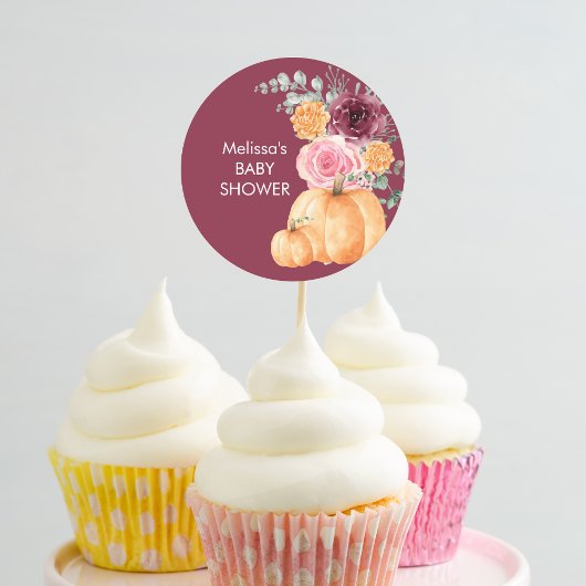 Sticker Rond Tête de cupcake rose pâle et bordeaux automne