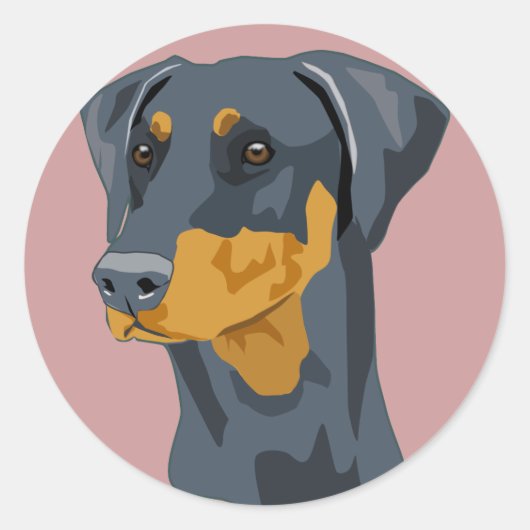 Sticker Rond Tête de Doberman, Bleu, Non-haché (Devant)