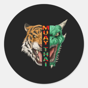 Sticker Rond Tête de dragon et de tigre - Cadeau Muay Thai et k