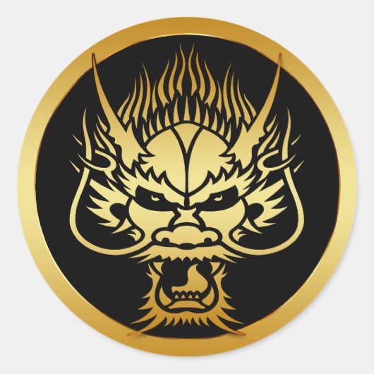 STICKER ROND TÊTE DE DRAGON ORIENTALE D'OR (Devant)