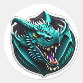 Sticker Rond Tête de dragon vert aux dents de rasoir 1