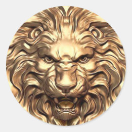 Sticker Rond Tête de Lion Doré Rugissant