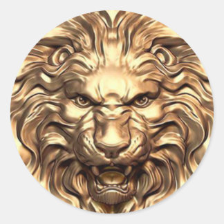 Sticker Rond Tête de lion doré rugissant