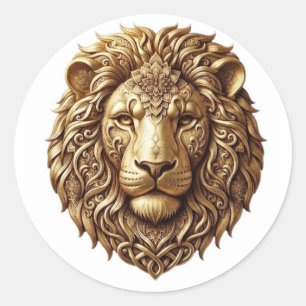 Sticker Rond Tête de Lion Majestueuse Ornement Tribal Art Class
