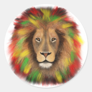 Sticker Rond Tête de lion Rasta rouge jaune vert dessin Jamaïqu
