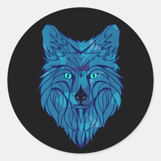 Sticker Rond Tête de loup bleu Poly (Devant)
