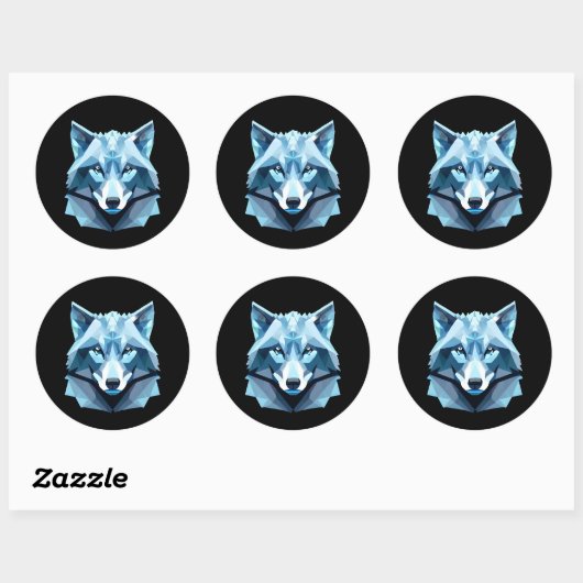 Sticker Rond Tête de loup géométrique bleue (Feuille)