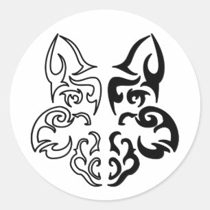 Sticker Rond Tête de loup noir et blanc gras