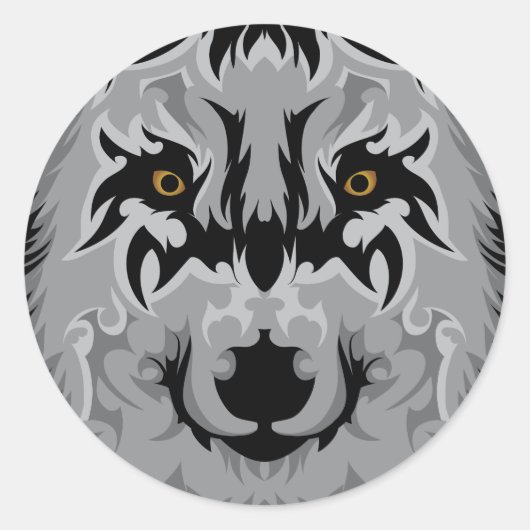 Sticker Rond Tête de loup tribal gris (Devant)