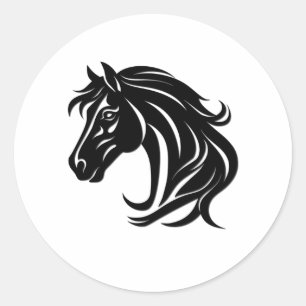 Sticker Rond Tête de magnifique cheval noir  