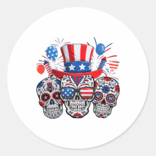 Sticker Rond Tête de sucre Sungles Firework Drapeau américain 4