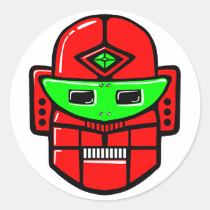Sticker Rond Tête Robot Rétro