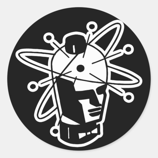 Sticker Rond Tête Robot Retro Sci-Fi - Noir & Blanc (Devant)