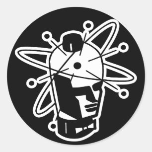 Sticker Rond Tête Robot Retro Sci-Fi - Noir & Blanc