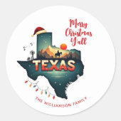 Sticker Rond Texas State Joyeux Noël Y'all Texte personnalisé X (Devant)