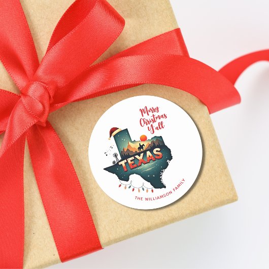 Sticker Rond Texas State Joyeux Noël Y'all Texte personnalisé X
