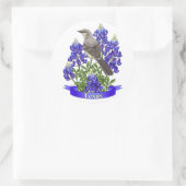 Sticker Rond Texas State Mockingbird & Bluebonnet Flower (Sac)