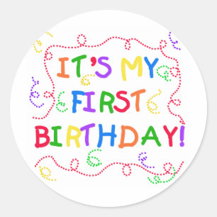 Sticker Rond Texte coloré C'est mon premier anniversaire