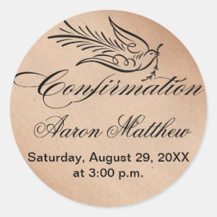 Sticker Rond Texte de confirmation de calligraphie et colombe