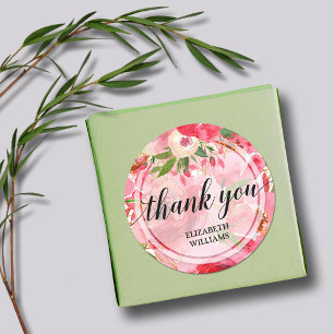 Sticker Rond Texte de remerciement Fleurs de paonies