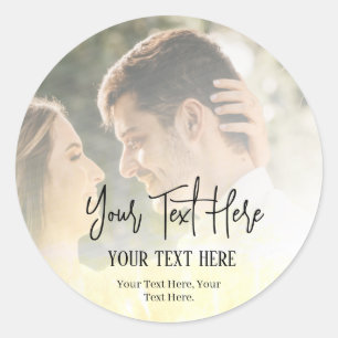 Sticker Rond Texte de script noir avec Mariage photo Vintage