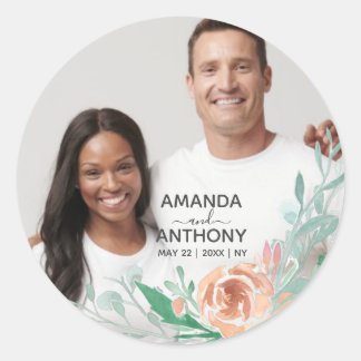 Sticker Rond Texte des fleurs et photo personnalisée