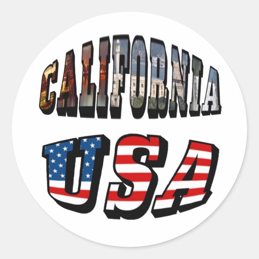 Sticker Rond Texte du drapeau de la Californie (Devant)