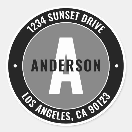 Sticker Rond Texte et monogramme modifiés en gras | Blanc noir (Devant)