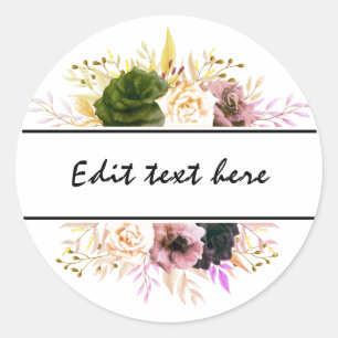Sticker Rond Texte floral modifiable de remerciement, Bienvenue