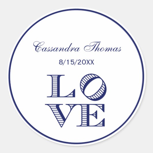 Sticker Rond Texte graphique LOVE - Bleu (Devant)