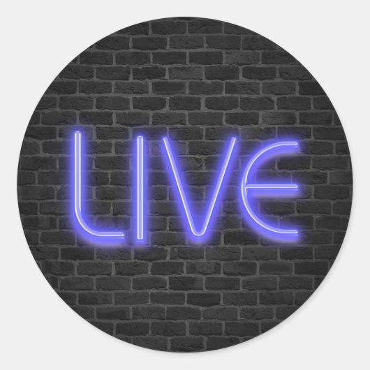 Sticker Rond Texte LIVE en néon lumières sur brique (Devant)