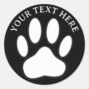 Sticker Rond Texte modifiable Empreinte de patte blanche