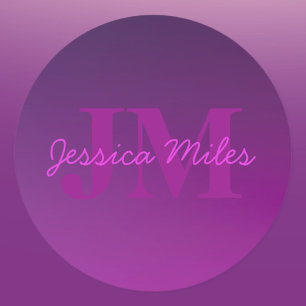 Sticker Rond Texte Monogrammé Moderne Éditable & Ombre Violet
