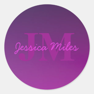Sticker Rond Texte monogramme modifiable moderne & Ombre violet