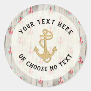 Sticker Rond Texte Personnalisé/ Ancre nautique rustique Plage 