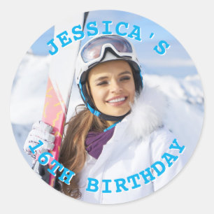 Sticker Rond Texte personnalisé bleu ciel pour photo de famille