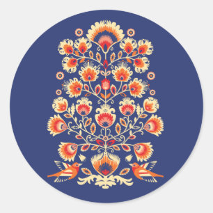 Sticker Rond 💙 💛 🧡 Texte personnalisé Folklore avec fleurs j