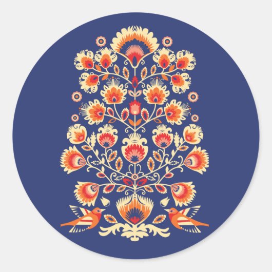 Sticker Rond 💙 💛 🧡 Texte personnalisé Folklore avec fleurs j (Devant)