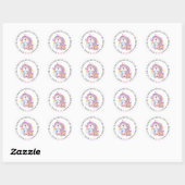 Sticker Rond Texte personnalisé Licorne Arc-en-ciel Mignon (Feuille)